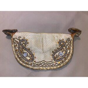Potli Evening Clutch Vintage Gold & White Beaded With Intricate Accents